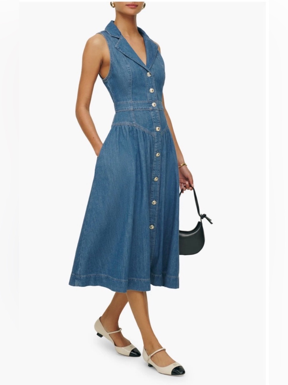 Reformation Blue Denim Sleeveless Midi Shirtdress Ellison EUC